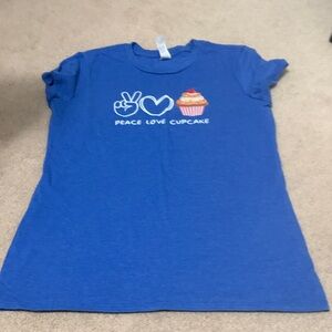 Girls Blue Graphic T-Shirt size large “Peace Love Cupcake”